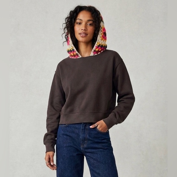 NATURAL LIFE Tops - Natural Life Cottagecore Bohemian Grandma Square Crochet Hoodie Indie